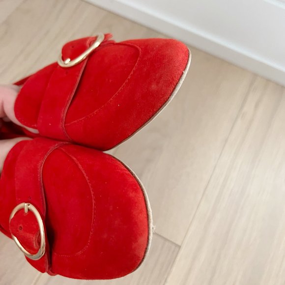 Kurt Geiger Kenner Red Buckle Suede Flats 38 - Picture 8 of 10